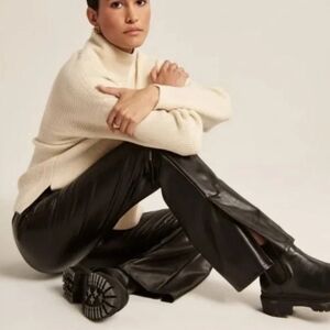 Abercrombie & Fitch NWT Black Curve Love Vegan Leather Side Slit Pants Medium